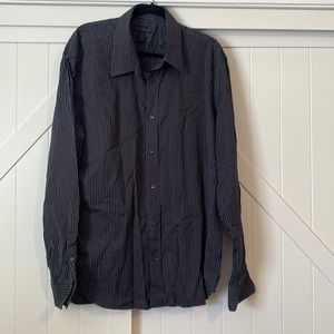 Men's Express Black & White Stripe Collar Shirt